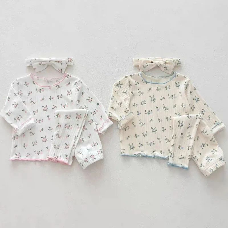 2Pcs Soft Breathable Kids Newborn Baby Pajamas Set 0-3Y Infant Pink Floral Cotton Home Wear Suit Toddler Girls Sweet Loungewear
