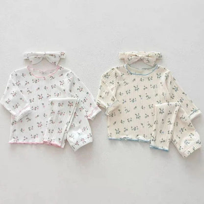 2Pcs Soft Breathable Kids Newborn Baby Pajamas Set 0-3Y Infant Pink Floral Cotton Home Wear Suit Toddler Girls Sweet Loungewear