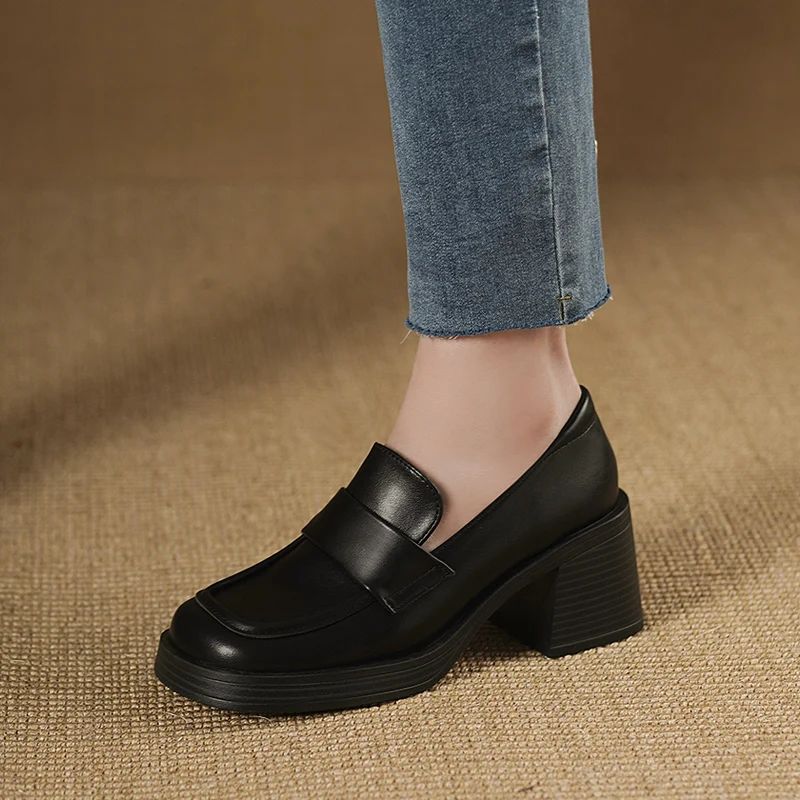 2025 New Fashion Round Toe Cover High Heel Shoes Comfortable Waterproof Table Thick Heel Casual Women's Shoes  Zapatos De Mujer