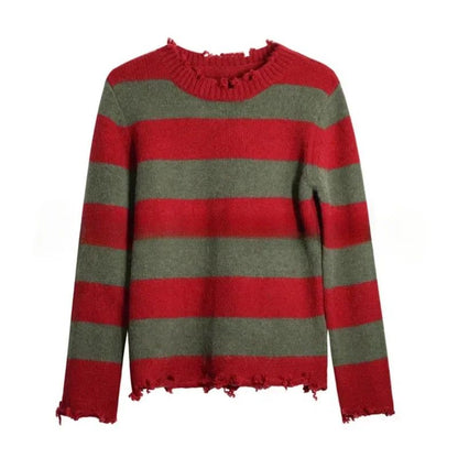 Freddy Cosplay Costume Adult Sweater Red Striped Knitting Top Coat Hat Fnaf Mask Halloween Carnival Party Costume for Men