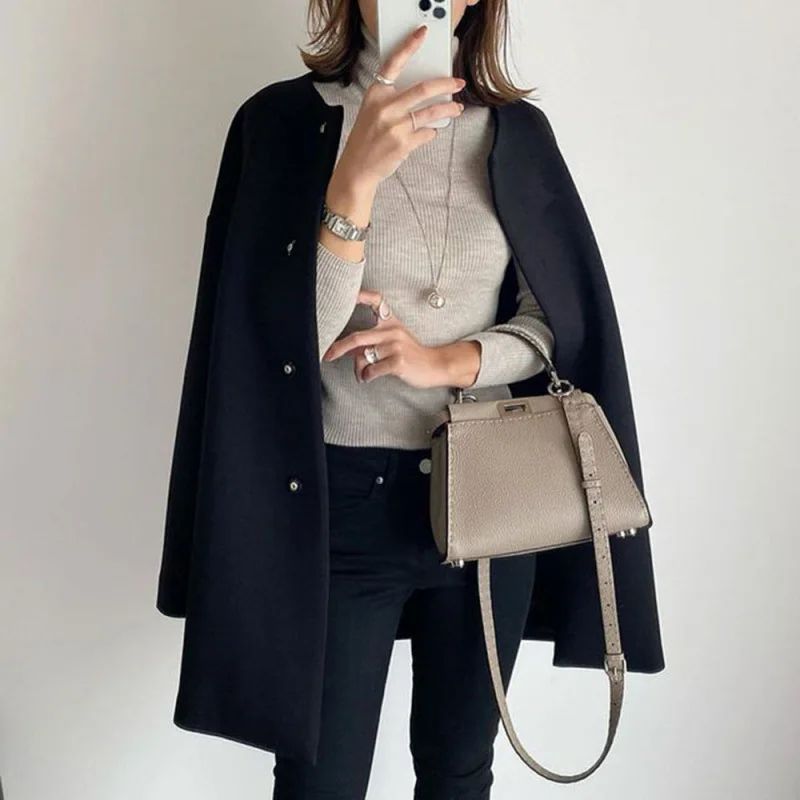 Elegant Three-Color Straight-Leg Coat for Women Loose Fit Pure Color Simple Design Autumn Winter Outerwear Female Top