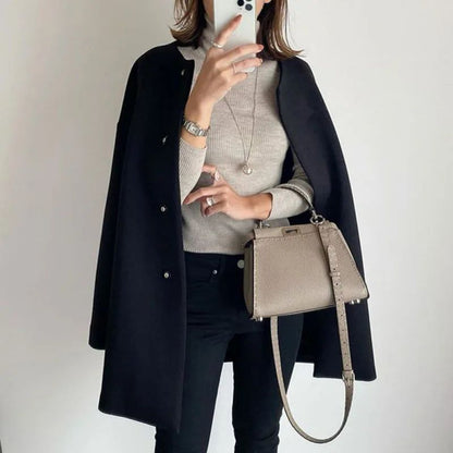 Elegant Three-Color Straight-Leg Coat for Women Loose Fit Pure Color Simple Design Autumn Winter Outerwear Female Top