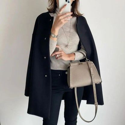 Elegant Three-Color Straight-Leg Coat for Women Loose Fit Pure Color Simple Design Autumn Winter Outerwear Female Top