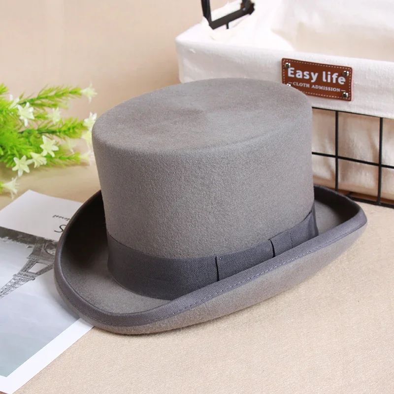 Men's Wool Fedora Hat - Classic Top Hat with Strap, Elegant Steampunk Panama Cap for Gentleman, Unisex Versatile Fashion