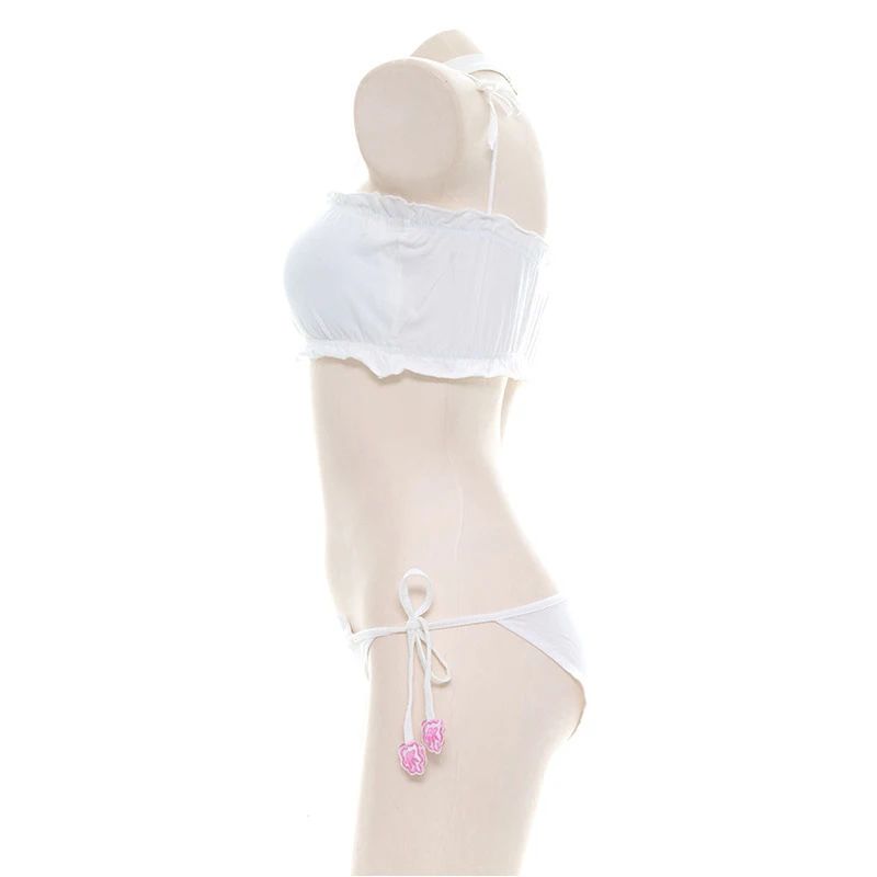 Anime  Cute Cat Paw Bikini Swimsuit Costume Summer Beach  Mini Lovely Cats Bell Swimwear Uniform Cosplay Cats Hollow Bra