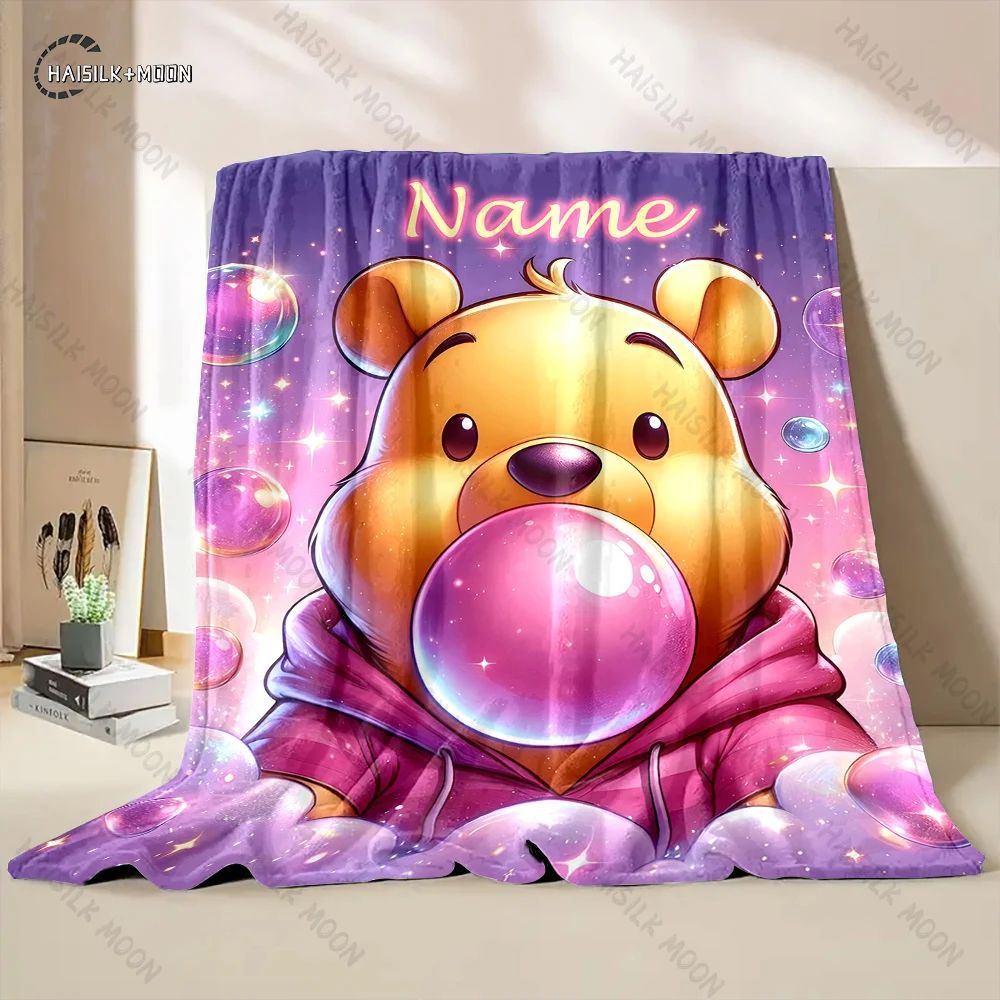 1PC Custom Name Winnie The Pooh Printed Blanket, All-Season Multi-Use for Nap, Camping, Travel, Car ,sofa Machine Washable