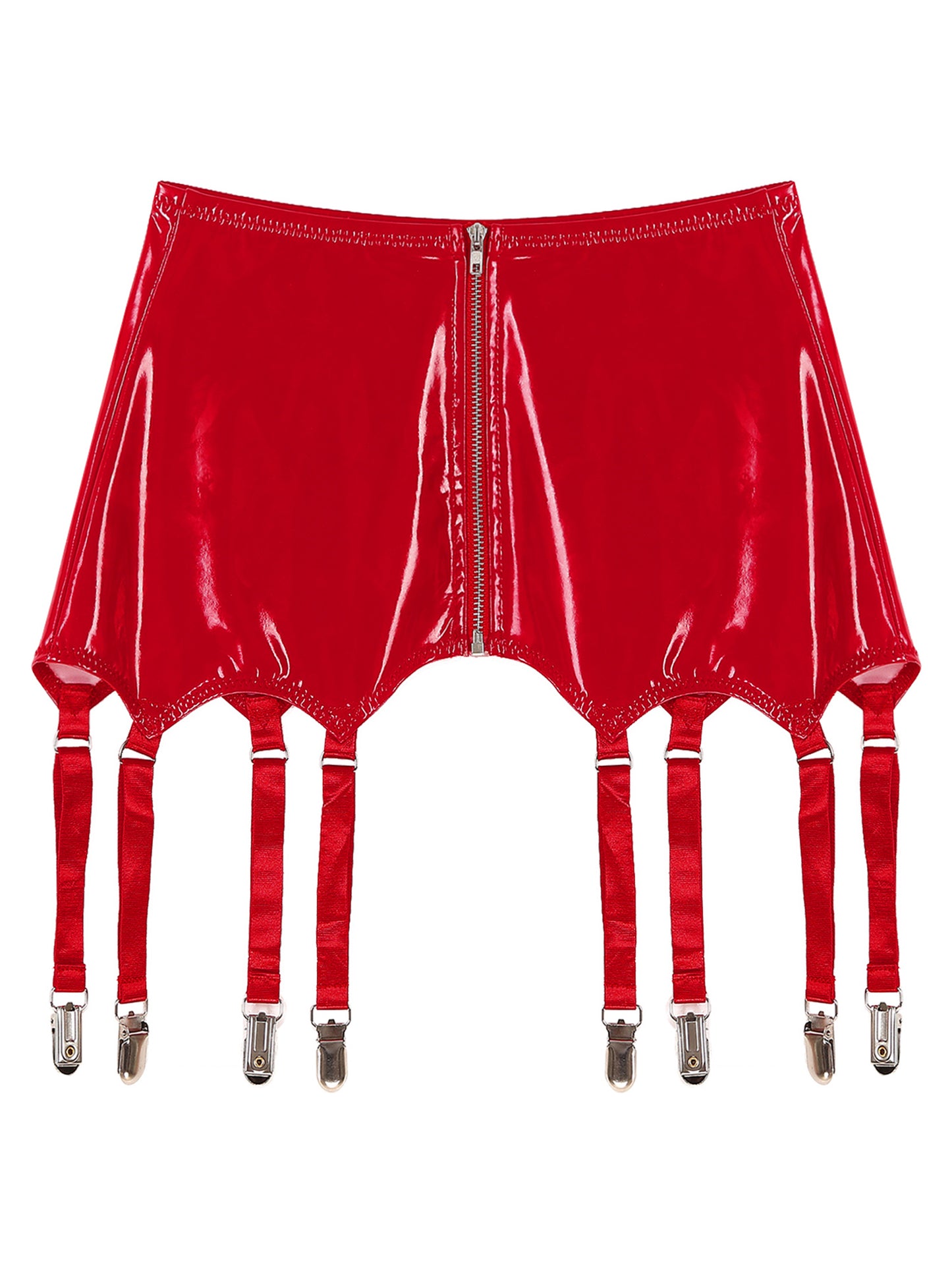 Womens Garters Latex Skirts Ladies Suspender Belt Wet Look Patent Leather Mini Skirts Garters with Metal Clips Clubwear Costume