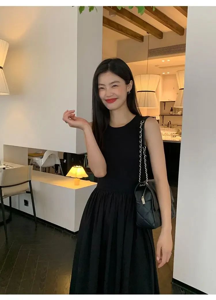 New Vintage Black Tank Top Midi Dress Wedding Dresses for Women Clothing O Neck