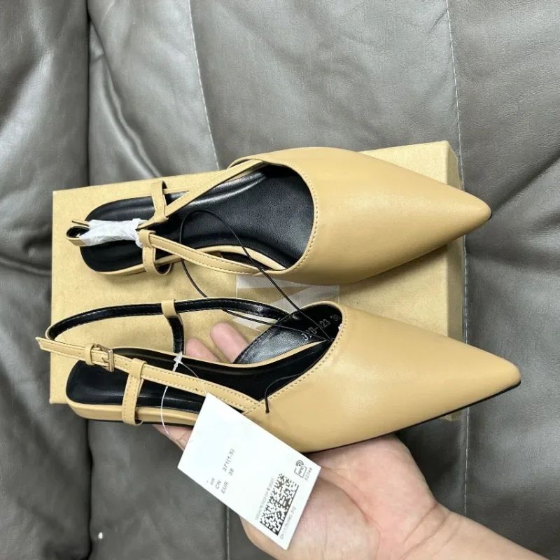 Designer Fashion Pointed Toe Women's Flats 2024 Autumn Elegant Dress Slingbacks Shallow Big Size Comfortable Luxury Ladies Shoes