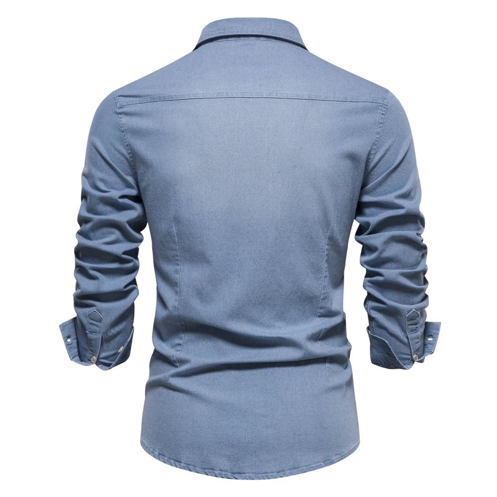 2025 Brand Elastic Cotton Denim Shirt Men Long Sleeve Quality Cowboy Shirts for Men Casual Slim Fit Mens Designer Clothing