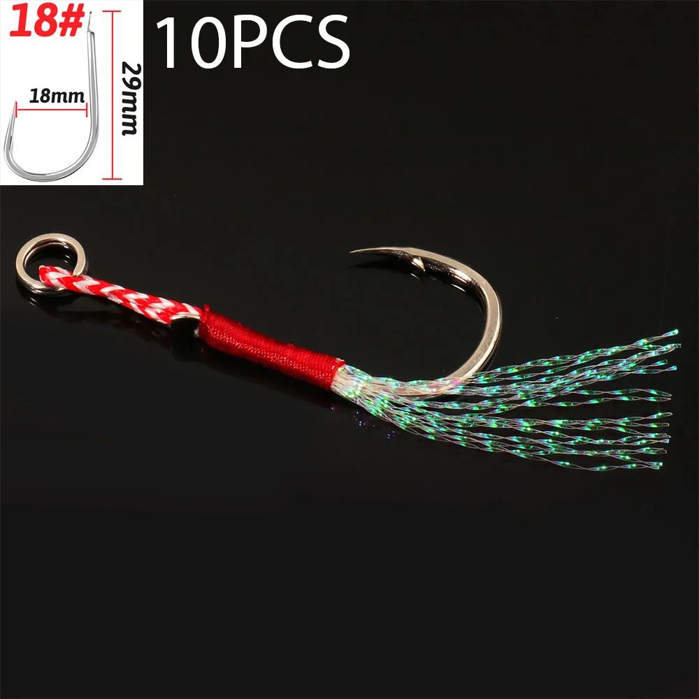 10 pçs/Lote Anzol Auxiliar Cast Jig Aço Carbono Ângulo Farpa Rosca Pena Isca Pesca Lento Jigging Mar Pesca Anzol