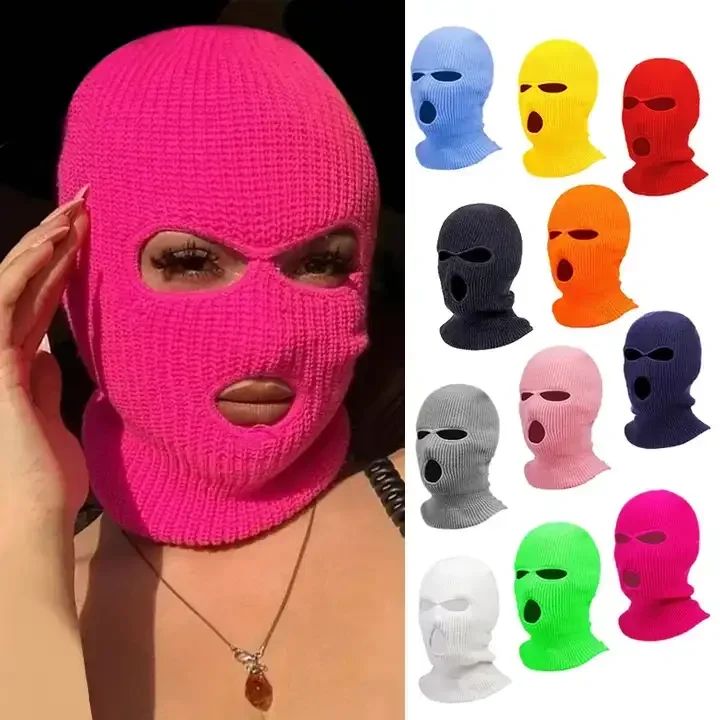 Men's Winter Knitted Balaclava, Windproof Ski Mask, Warm Wool Motorcycle Hat