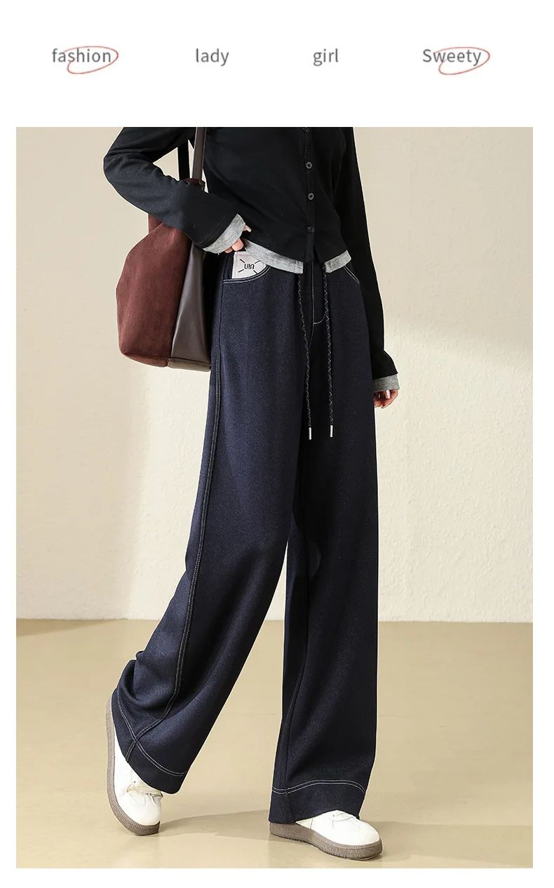 High Waist Straight Leg Jeans Loose Slimming Wide Leg Pants Fashionable Versatile Draping Lengthening Leg Appearances Floor-Leng