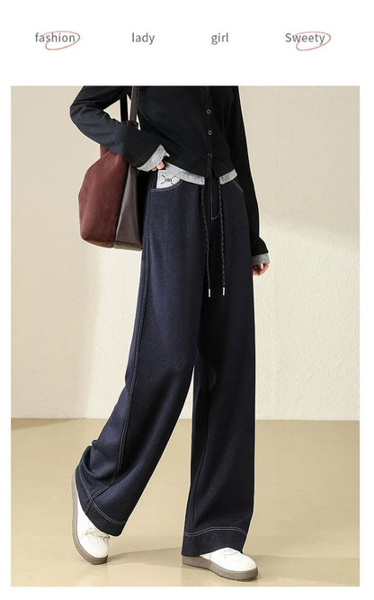 High Waist Straight Leg Jeans Loose Slimming Wide Leg Pants Fashionable Versatile Draping Lengthening Leg Appearances Floor-Leng