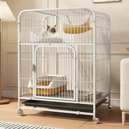Villa para Gatos de Dois Andares Interna Extra Grande Espaço Livre Gaiola para Pets Casa de Escalada para Gatinhos Villas para Gatos Castelo para Gatos com Banheiro Integrado
