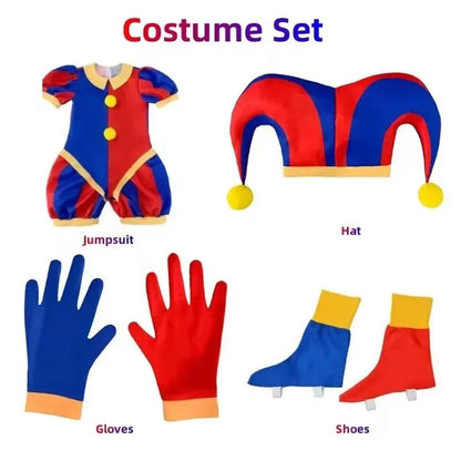 Circus Jumpsuit Theater Cartoon Pomni Digital Cosplay Hat Suits Clothing  Kids Gifts Party Carnival Vestido Christmas Costume