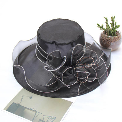 Chapéu Dobrável Feminino de Organza Floral para Igreja, Kentucky, Chá, Chapéu de Sol Elegante Fascinator para Cerimônia de Casamento Feminino