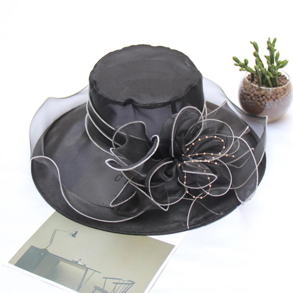 Chapéu Dobrável Feminino de Organza Floral para Igreja, Kentucky, Chá, Chapéu de Sol Elegante Fascinator para Cerimônia de Casamento Feminino