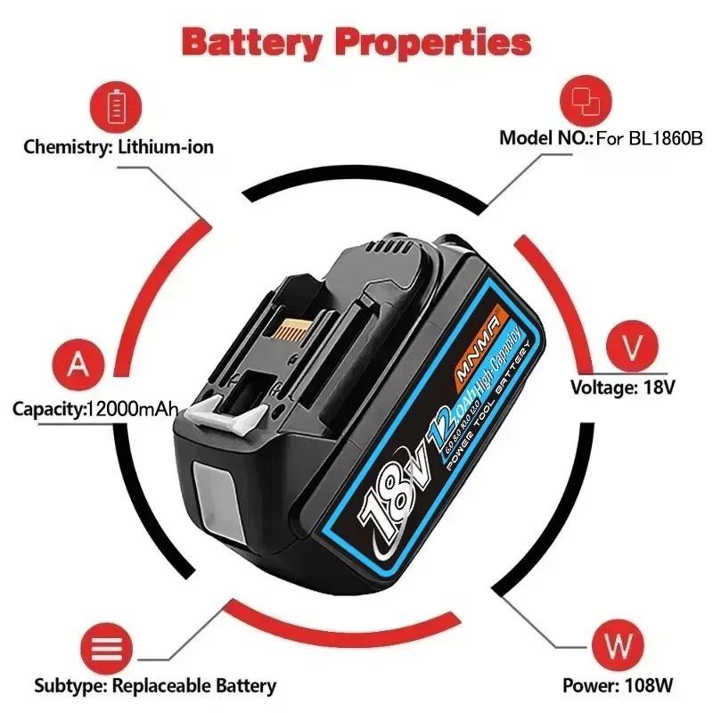 6AH 8AH 10AH 12AH Para bateria Makita 18V Ferramentas Elétricas Substituição Li-ion LXT BL1840 BL1850 para chave de fenda 18V com BMS