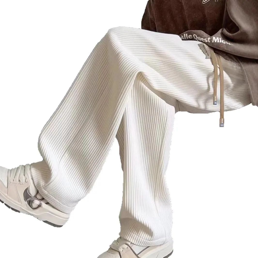 Men's Casual Corduroy Pants Spring Autumn New American Loose Wide Leg Sport Trousers Texture Straight Leg Trousers