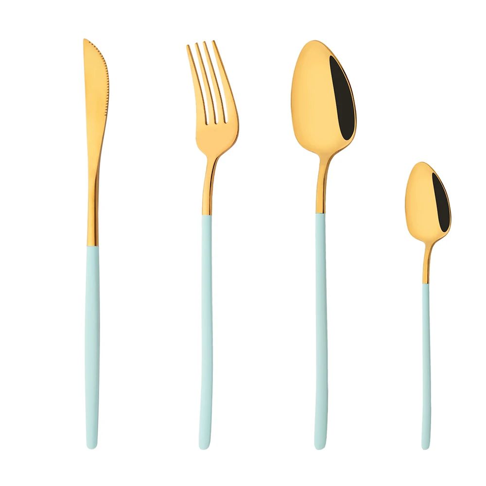 4Pcs Black Gold Dinnerware Tableware Set Mirror Stainless Steel Cutlery Kitchen Knife Fork Spoon Restaurant Wedding Flatware Set