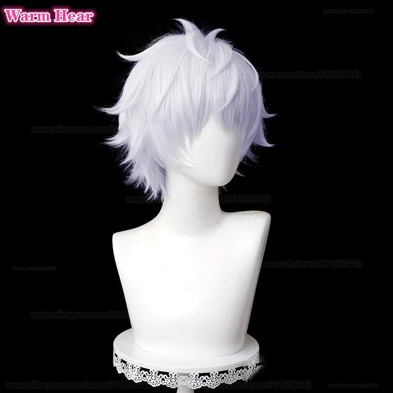 Gojo Satoru Synthetic Wig Anime COS Short Silver Purple Hair Eye Patch Cosplay Wig Heat Resistant Hair Halloween Wigs + Wig Cap