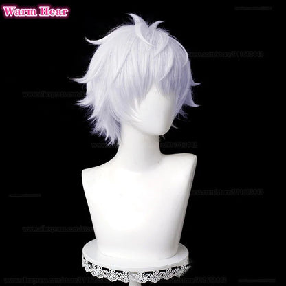 Gojo Satoru Synthetic Wig Anime COS Short Silver Purple Hair Eye Patch Cosplay Wig Heat Resistant Hair Halloween Wigs + Wig Cap