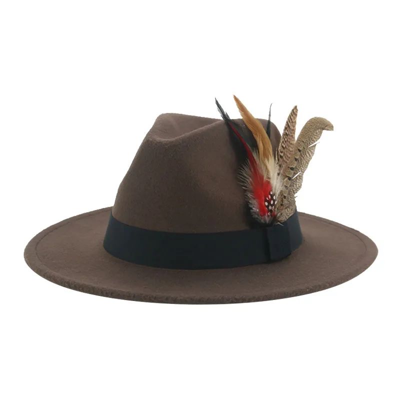 Chapéu Fedora Inverno Feminino Chapéus Masculinos Chapéu de Feltro Pena Luxo Moda Casual Decoração Casamento Homens Mulheres Fedora Chapeau Femme Touca