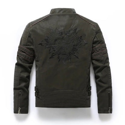 Men's autumn and winter frosted leather jacket, fashionable slim fit and brushed motorcycle fashion brand slim fit jacket