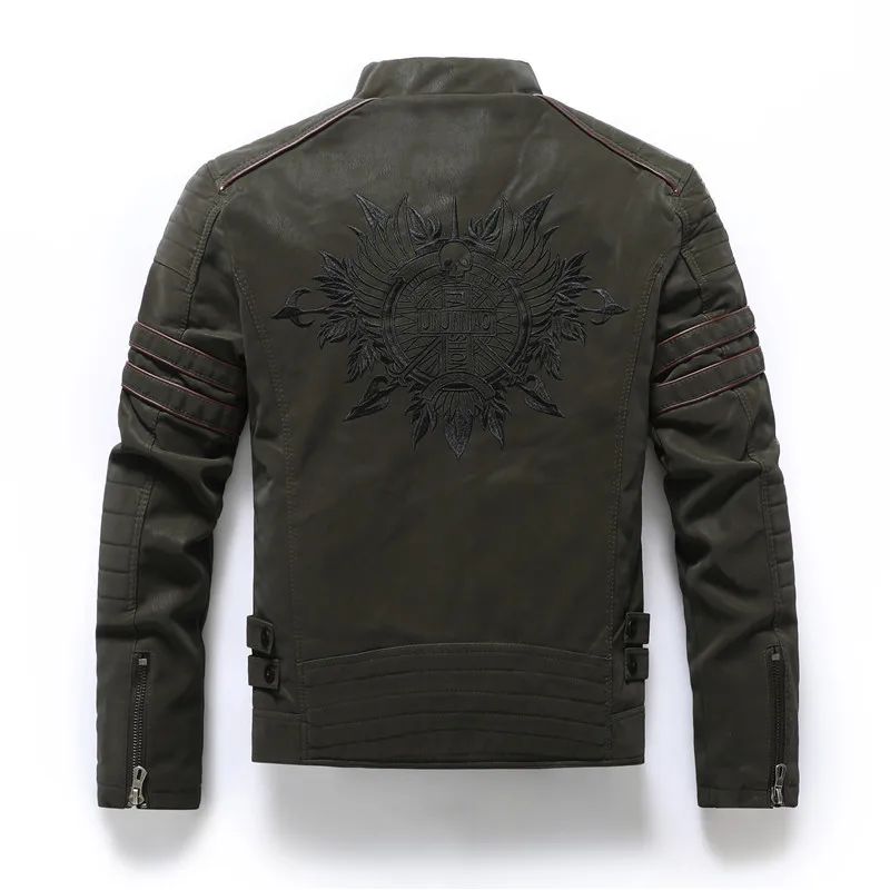 Men's autumn and winter frosted leather jacket, fashionable slim fit and brushed motorcycle fashion brand slim fit jacket