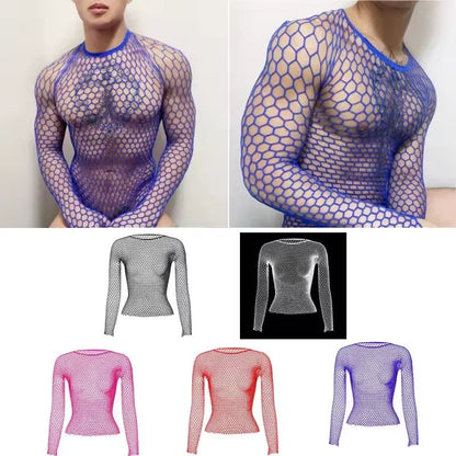 Fashion Hollow Out Basic T Shirts Mens Women Sexy Hollow Out See Through Mesh T-shirt Party Spring Vintage Slim Fit Elastic Tees