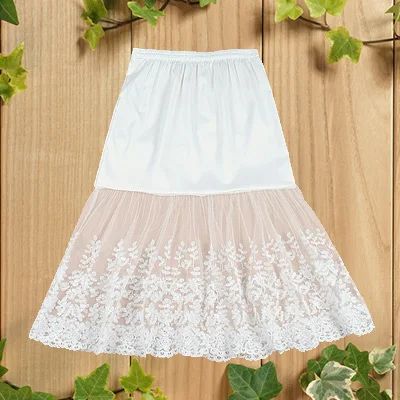 2024 Women Lady Lace Slip Casual Skirt Knee Length Natural Waist A-Line Floral Underskirt Petticoat Fashion New White Black