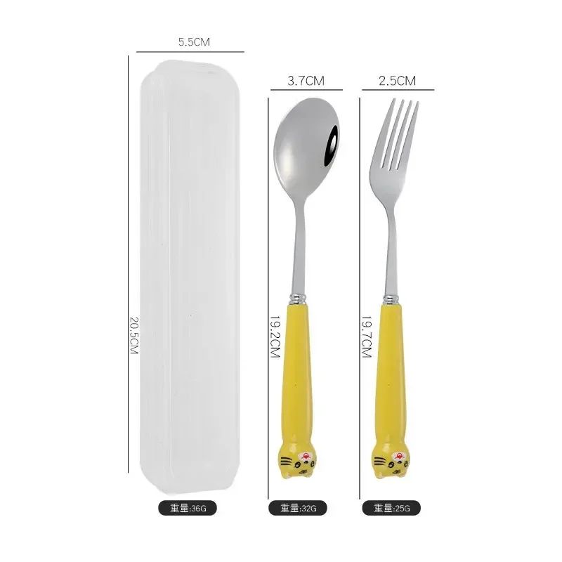Talheres Portáteis de Desenho Animado com Estojo Utensílios de Cozinha Reutilizáveis Talheres Incluem Garfo Colher para Crianças