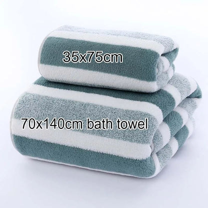 1 Set Striped Face Towel 35x75cm for Bathroom and Soft and Absorbent Quick-Drying Experience Microfiber Bath Towel 70x140cm