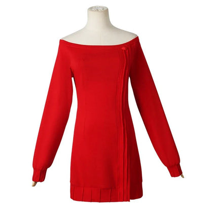 Anime spy x family Yor Forger Cosplay Costumes Red Sweater Dress Suit Casual Wear Black Braid Wig Halloween Costume For Women