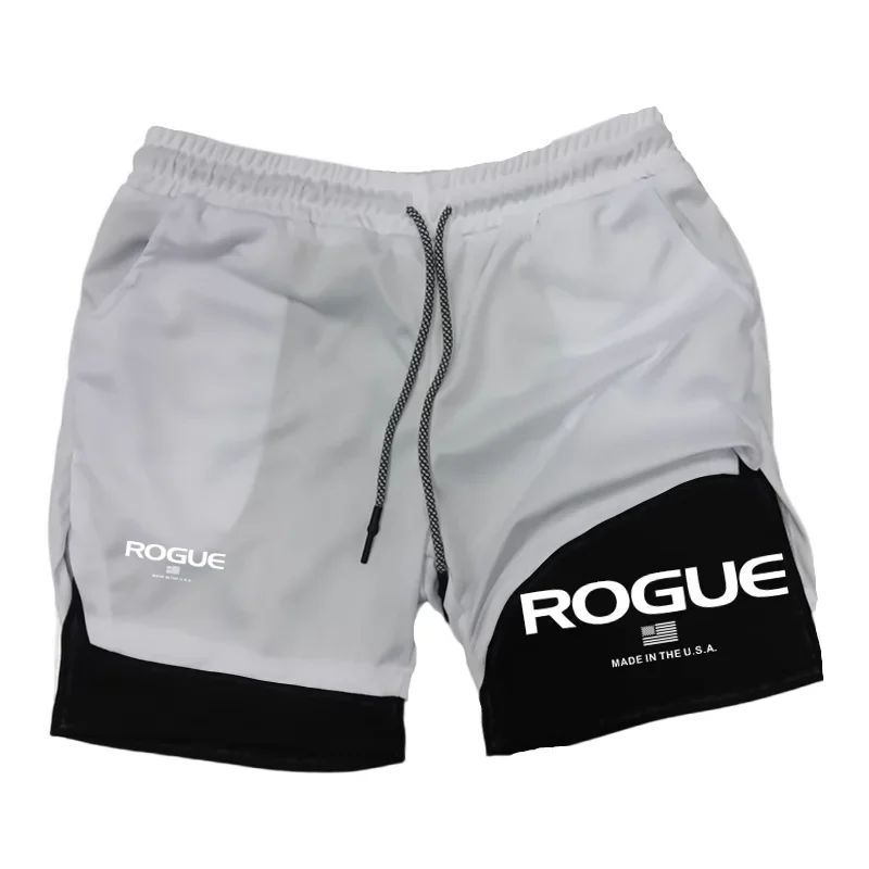 Rogue Gyms Fitness Shorts Men Summer Sportswear 2 in 1 Double-deck Compression Shorts Male Sports Tracksuits Track Joggers Short