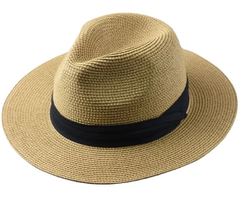 Chapéus de Sol Grandes Oversize para Homens Mulheres Praia Panamá Aba Larga Chapéu de Palha Senhora Chapéus de Sol de Verão Plus Size Chapéu Fedora 55-57cm 58-60cm