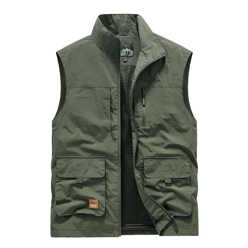 Colete Masculino de Pesca Casual Acolchoado Confortável para o Outono e Primavera, Cor Sólida, Sem Mangas, Para Homens, Corta-Vento
