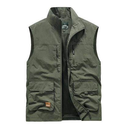 Colete Masculino de Pesca Casual Acolchoado Confortável para o Outono e Primavera, Cor Sólida, Sem Mangas, Para Homens, Corta-Vento