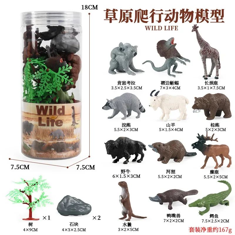 Mini Modelo Animal Fazenda de Vida Selvagem Aves Dinossauro Oceano Conjunto Animais da Planície Crocodilo Pinguim Insetos Brinquedos Micro Modelo Balde