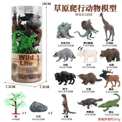 Mini Modelo Animal Fazenda de Vida Selvagem Aves Dinossauro Oceano Conjunto Animais da Planície Crocodilo Pinguim Insetos Brinquedos Micro Modelo Balde