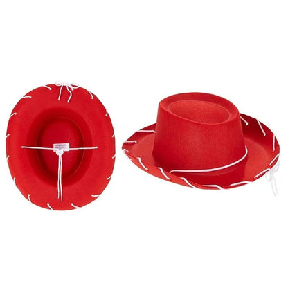 Chapéu de Cowboy Marrom e Vermelho de Feltro Estilo Lenhador Ajustável com Aba Larga Ocidental para Esportes ao Ar Livre Escalada Festa no Deserto Suprimentos
