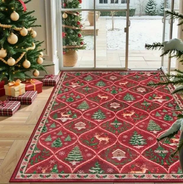 Christmas Luxurious Carpet Theme Indoor Area Living Room Mat Edge Large Mat Suitable for Bedroom Mats Window Sill Holiday Rugs