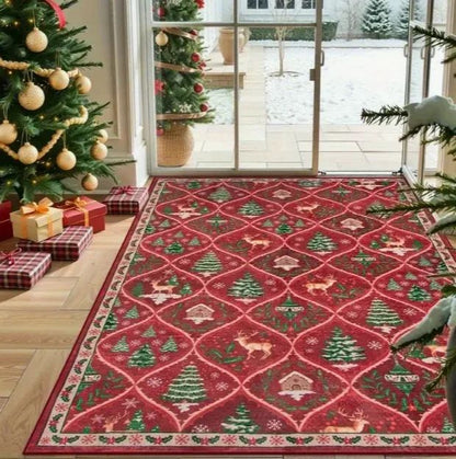 Christmas Luxurious Carpet Theme Indoor Area Living Room Mat Edge Large Mat Suitable for Bedroom Mats Window Sill Holiday Rugs