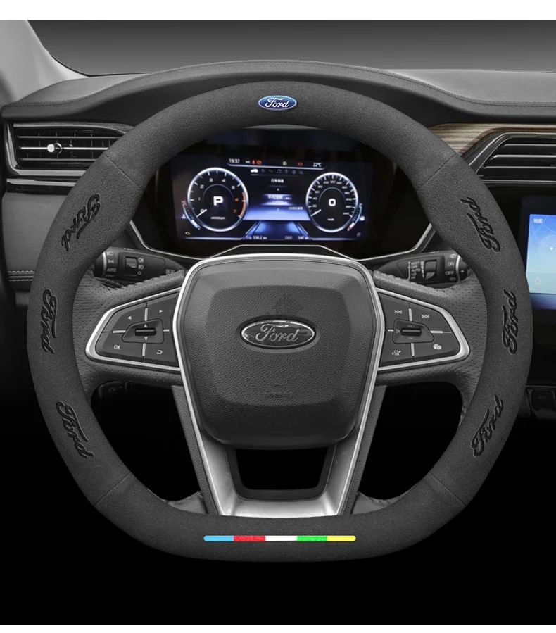 Capa de Volante de Camurça Antiderrapante para Carros Ford Mondeo Focus Raptor Puma Edge Explorer Ecosport Ranger F150 Kuga Fiesta Fusion