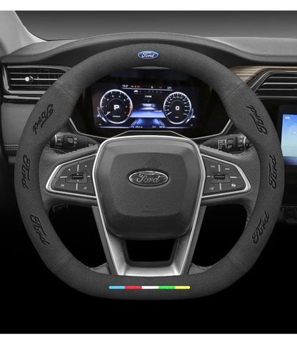 Capa de Volante de Camurça Antiderrapante para Carros Ford Mondeo Focus Raptor Puma Edge Explorer Ecosport Ranger F150 Kuga Fiesta Fusion