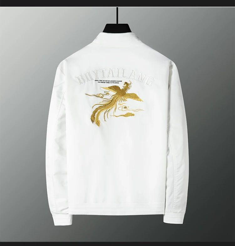White, black men's phoenix embroidery jacket Slim youth jacket Outdoor sports trend tops Men's jackets