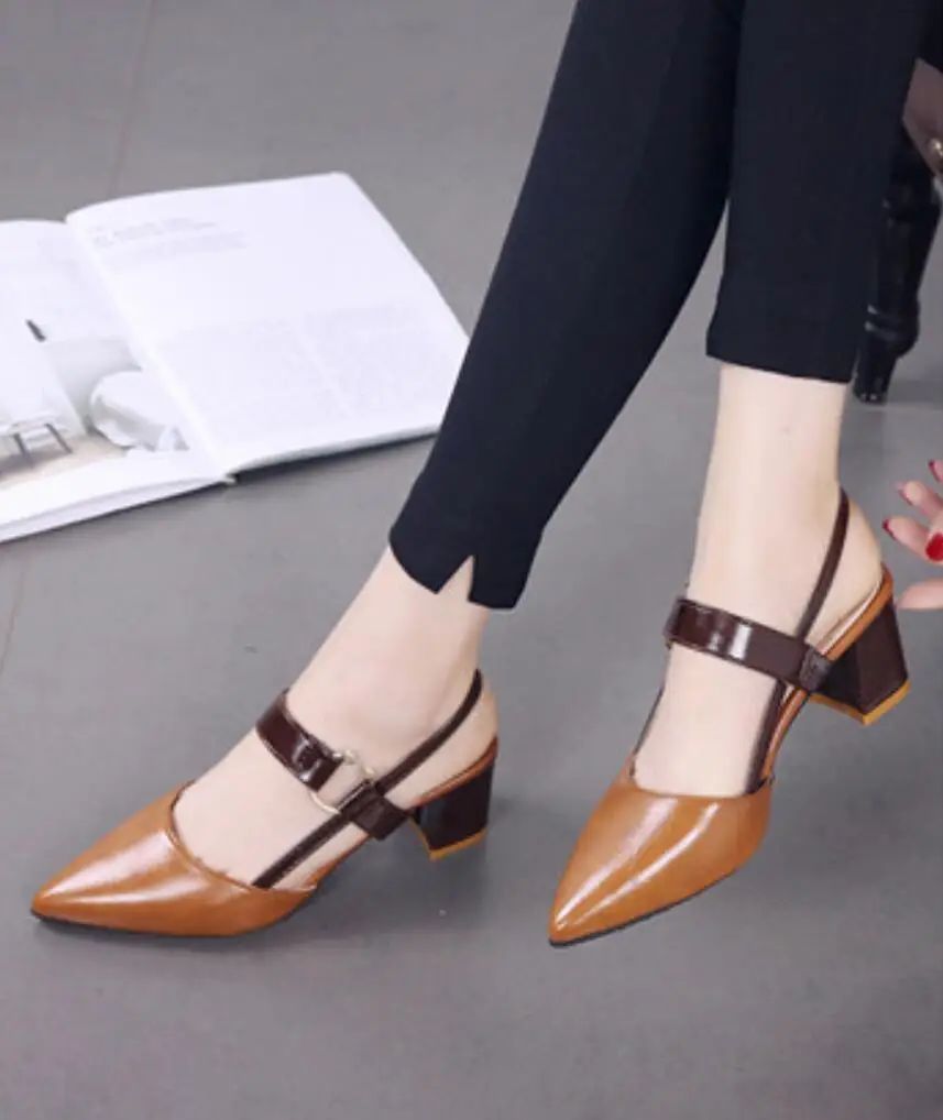 Women's Shoes Trend 2024 Shoe Genuine Leather Medium Heel Block Heels Mirror Luxury Designer Chunky Sandals Ladies Sexy Sandal