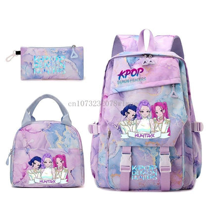 3pçs Mochilas K-pop Demon Hunters Desenho Animado Anime Escolar com Lancheira Mochilas Infantis Impermeáveis Presentes para Aluno