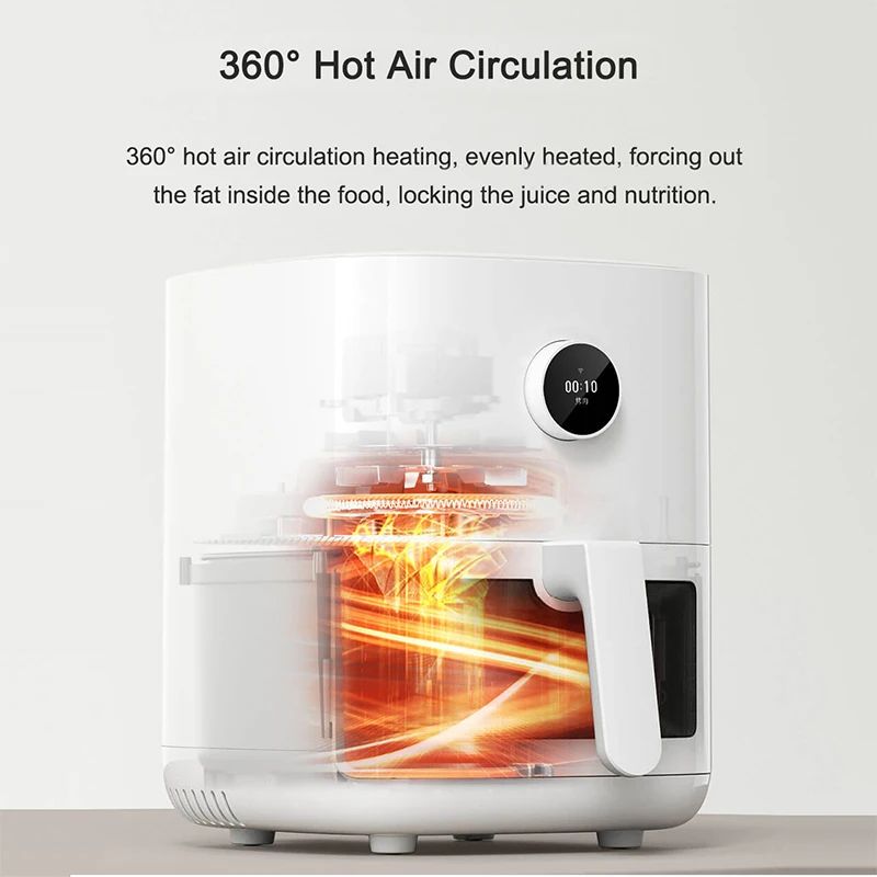 Fritadeira de Ar Inteligente XIAOMI MIJIA Pro 4L Forno Quente Visor Janela APP Temporizador Tela OLED Sem Óleo Fritadeira de Ar Quente 360°